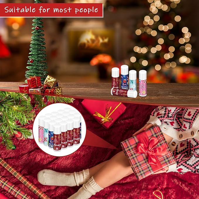 Sosation 80 Pcs Christmas Flavored Lip Balm Bulk Christmas Stocking Gift Set Holiday Celebrate Lip Balm Stick Beauty Care-VivaGrace Women