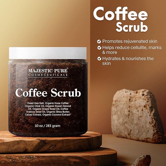MAJESTIC PURE Arabica Coffee Scrub - All Natural Exfoliating Body Scrub for Skin Care, Stretch Marks, Acne & Cellulite, Reduce the Look of Spider Veins, Eczema, Age Spots & Varicose Veins - 10 Ounces-VivaGrace Women