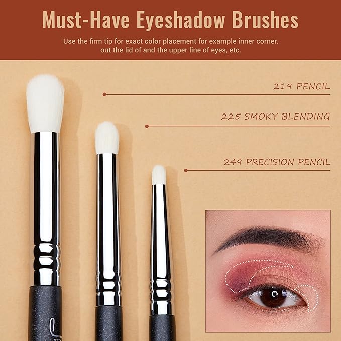 Jessup Eyeshadow Brush Set 11pcs Eye Makeup Brushes Set Professional Eye Shadow Brush Blending Brush Shader Crease Brush Black T340-VivaGrace Women