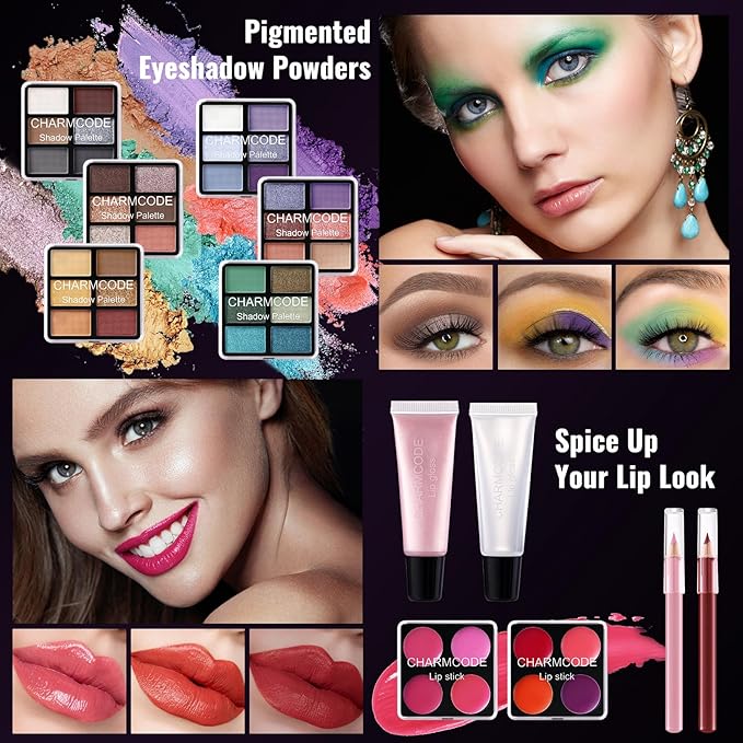 Makeup Kit for Teen Girls & Women Full Kit, Beauty Train Case with Starter Cosmetic Set, Make Up Valentine's Day Gift Box with Eyeshadow,Lipgloss,Highlighter,Blush,Lip&Eye Pencils,Brush & More(Purple)-VivaGrace Women
