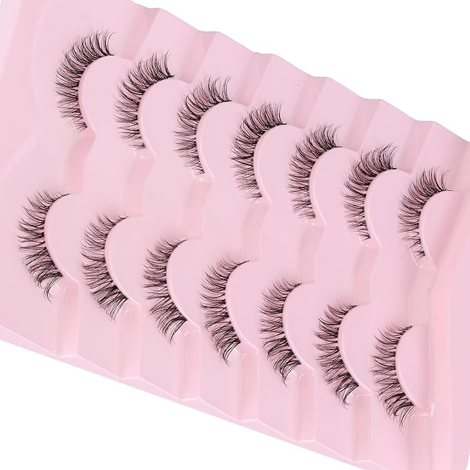 Cat Eyelashes Wispy False Eyelashes Natural 12mm Short Lashes with Thin Band Fake Eyelash 3D Volume Strip Lashes Siligli Eyelash Pack 7 Pair-VivaGrace Women
