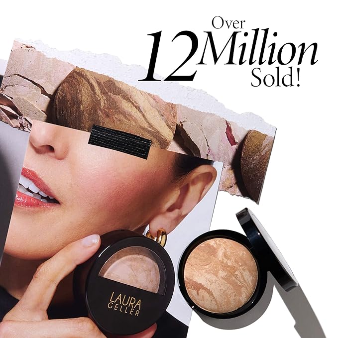 LAURA GELLER NEW YORK Award-Winning Baked Balance-n-Brighten Color Correcting Powder Foundation - Sand - Buildable Light to Medium Coverage - Demi-Matte Natural Finish-VivaGrace Women