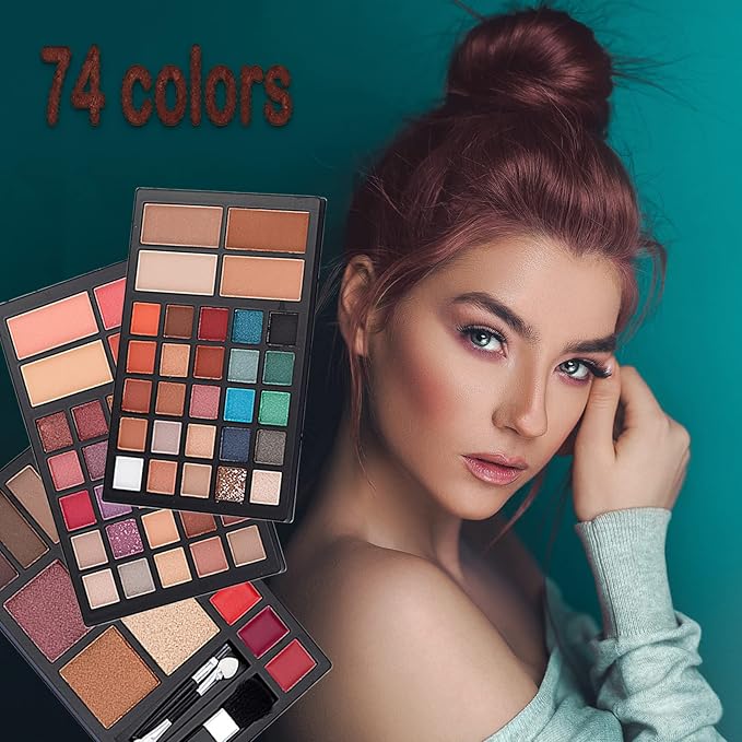 74 Colors Makeup Kit All-in-one Makeup Set, Cosmetic-Gift for Women -Include Makeup Brush Set, Eyeshadow Palette, Brow Powder, Eyebrow Pencil, Lip brush -(Multicolor 102)-VivaGrace Women