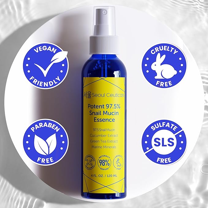 SeoulCeuticals Korean Face Mist 97.5% Snail Mucin Essence - K Beauty Skincare Facial Spray - Cucumber Extract + Marine Minerals + Green Tea + Aloe 4oz-VivaGrace Women
