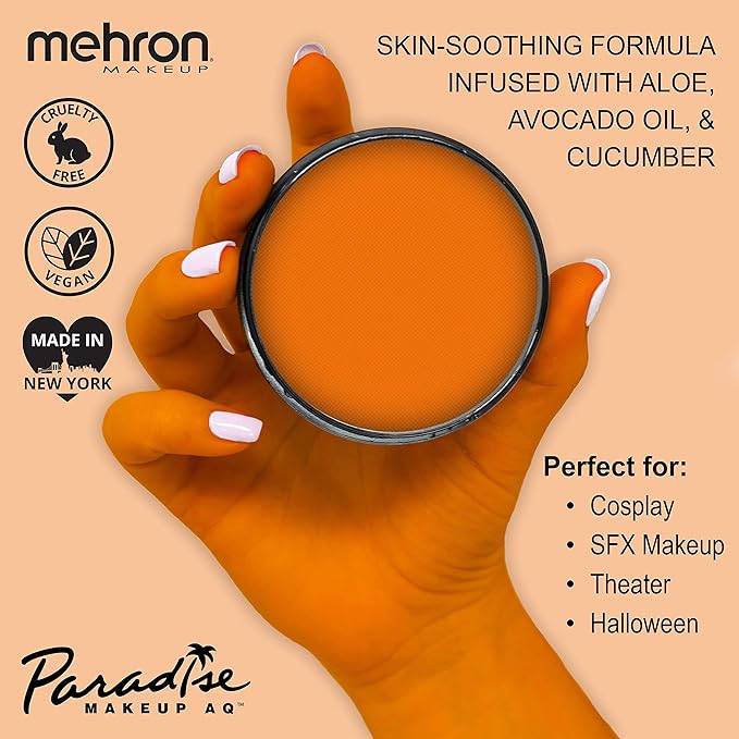 Mehron Makeup Paradise Makeup AQ Pro Size | Stage & Screen Performance, Face & Body Painting, Beauty, Cosplay, and Halloween | Water Activated Face Paint, Body Paint 1.4 oz (40 g) - Orange-VivaGrace Women