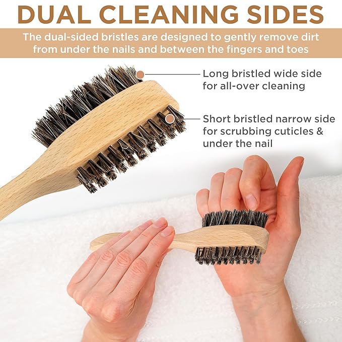 Takavu Horsehair Nail Brush, Natural Wood Handle, Nail Cleaning Brush for Scrubbing Fingernail Toenail Hand Feet, Dual Sided for Regular Manicure Nail Care Hygiene-VivaGrace Women