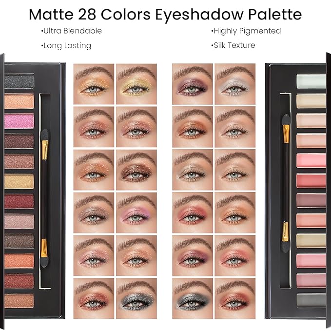 Makeup Kit for Women Full Kit, Travel Makeup Kit for, Makeup Present Set for Teens Girls Beginners Professionals, Makeup Bundle Include 2 Matte & Glitter Eyeshadow Palettes, Lip Gloss Set-VivaGrace Women