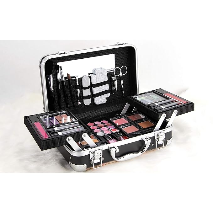 61pcs Makeup Gift Set With Extendable Trays and Mirror - Vmk1506, Paris Theme, 1 count-VivaGrace Women