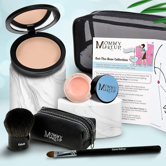 Out The Door Collection | Talc-free 5-piece Mineral Makeup Set | DUE DATE (Medium) - For medium complexions + DUCHESS - A Peachy Rose with a Silver Sheen-VivaGrace Women