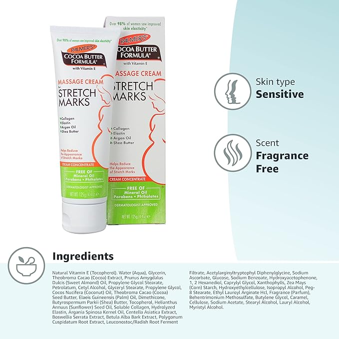 Palmer's Cocoa Butter Formula Massage Cream for Stretch Marks and Pregnancy Skin Care, 4.4 Ounces (Pack of 2)-VivaGrace Women
