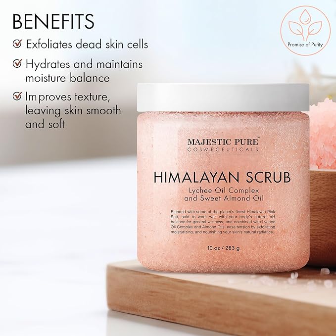 MAJESTIC PURE Himalayan Salt Body Scrub with Lychee Oil, Exfoliating Salt Scrub to Exfoliate & Moisturize Skin, Deep Cleansing - 10 oz-VivaGrace Women