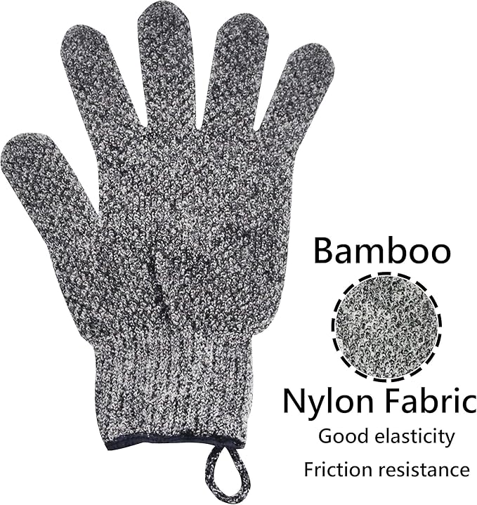 Exfoliating Gloves with Hanging Loop - 1 Pair Bamboo Charcoal Bath/Shower Gloves, Bath Gloves for Shower Exfoliating and Ingrown Hair/Dead Skin Remover - Bamboo Charcoal - Exfoliator Mitt Scrub Gloves-VivaGrace Women