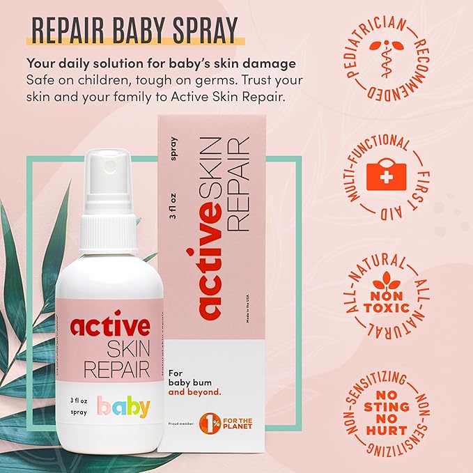 Active Skin Repair Natural, Non-Toxic, No Sting Baby Spray First Aid Safe For Use on Diaper Rash, Baby Acne, Eczema, Cuts, Wounds, Scrapes, and Other Skin Irritations (3 oz. Spray)-VivaGrace Women