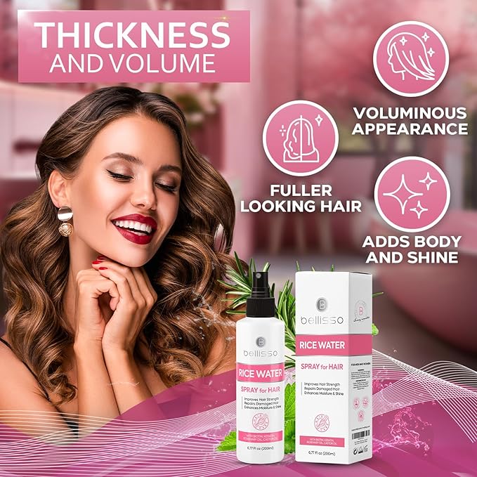 Rice Water Spray for Hair - With Rosemary, Biotin and Castor Oil - Tonic for Women and Men with Thinning Hair - Fermented Thickening Treatment to Fight Hair Fall - Daily Strengthening Leave In Formula-VivaGrace Women