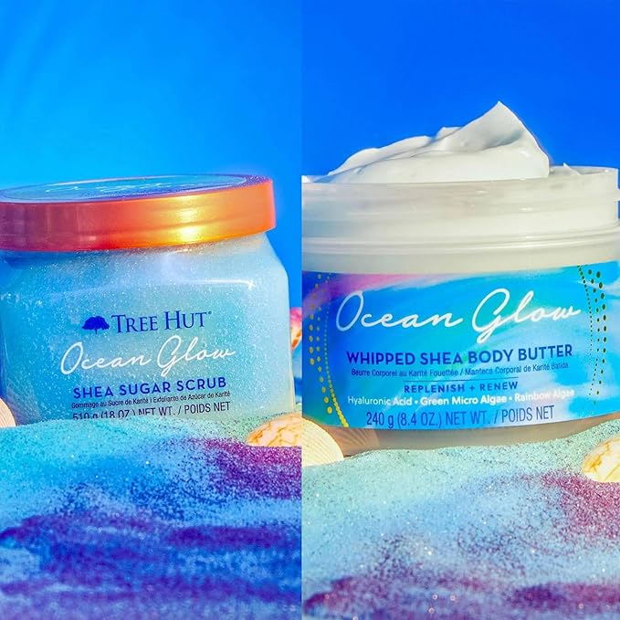 Ocean Glow Shea Sugar Scrub And Whipped Shea Body Butter Bundled With Beauty Patooty Self-Care Kit - Makeup Bag, Lip Balm, And Sleep Mask-VivaGrace Women