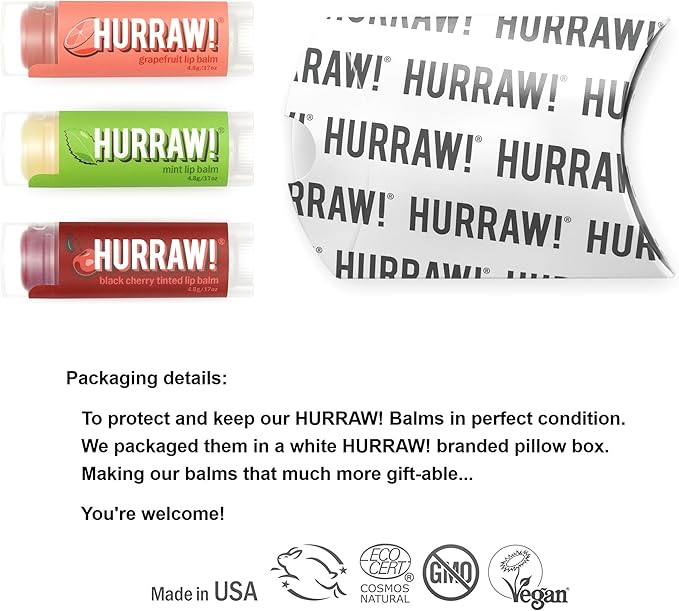 Hurraw! Grapefruit, Mint, Black Cherry Tinted Lip Balms, 3 Pack Bundle: Organic, Certified Vegan, Cruelty and Gluten Free. Non-GMO, 100% Natural. Bee, Shea, Soy & Palm Free. Made in USA-VivaGrace Women