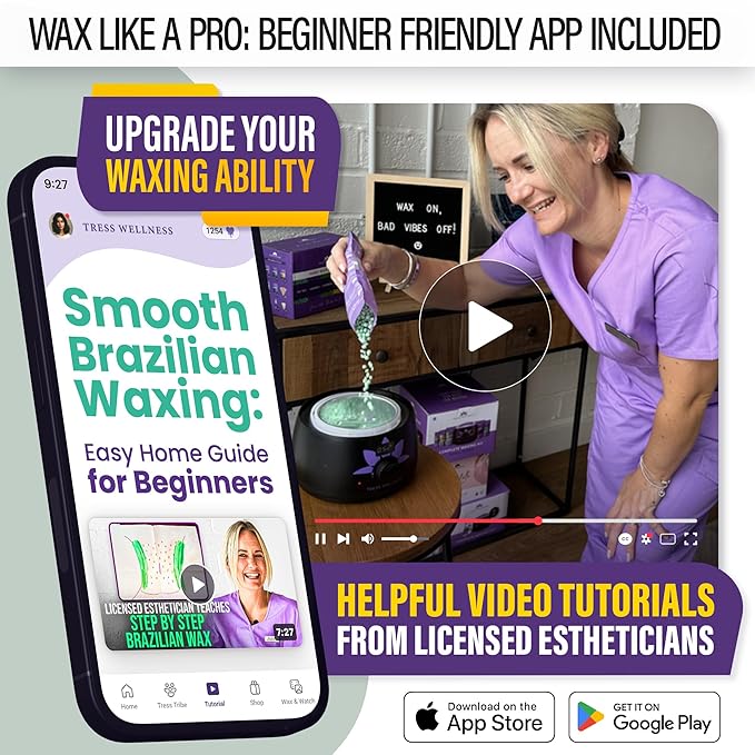 Tress Wellness Waxing Kit for Sensitive Skin – Safe for Face & Skin, Prep & Aftercare Spray, Easy to Use – At-Home Kit for Face, Bikini, Brazilian & Full Body - Digital Display, Green-VivaGrace Women