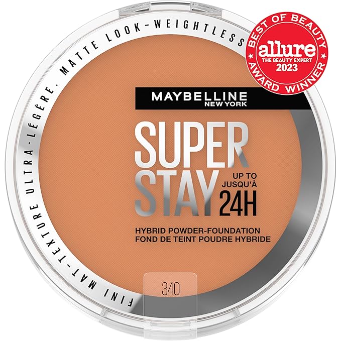 Maybelline Super Stay Up to 24HR Hybrid Powder-Foundation, Medium-to-Full Coverage Makeup, Matte Finish, 340, 1 Count-VivaGrace Women