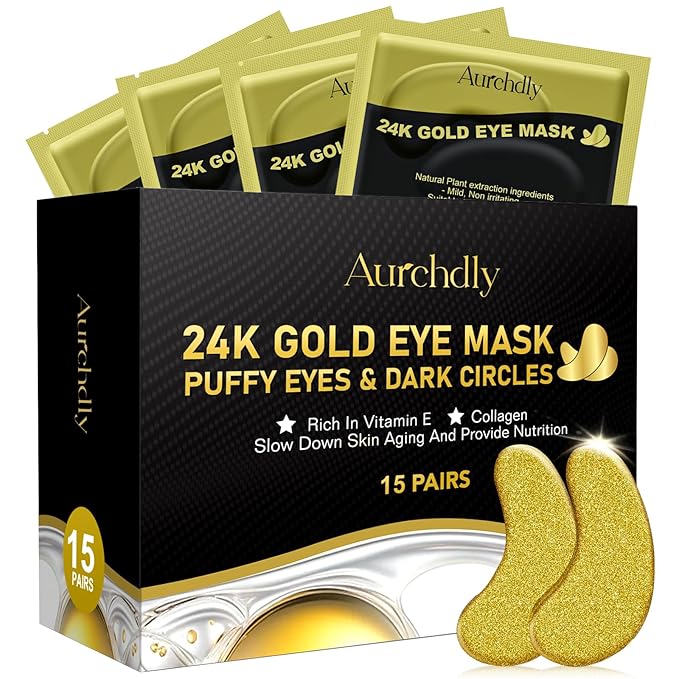 Under Eye Patches(15 Pairs), 24K Gold Eye Mask for Dark Circles, Puffy Eyes and Wrinkles, with Hyaluronic Acid & Collagen-VivaGrace Women