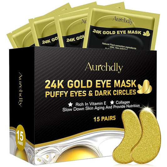 Under Eye Patches(15 Pairs), 24K Gold Eye Mask for Dark Circles, Puffy Eyes and Wrinkles, with Hyaluronic Acid & Collagen-VivaGrace Women