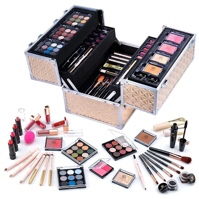 Color Nymph Professional Makeup Kits For Girls, Teenage Girls Makeup Kit with Storage Case Make Up Kit For Women Cosmetics Full Kit, Individual Packing Eyeshadow Blush Lipstick Mascara etc -Gold-VivaGrace Women