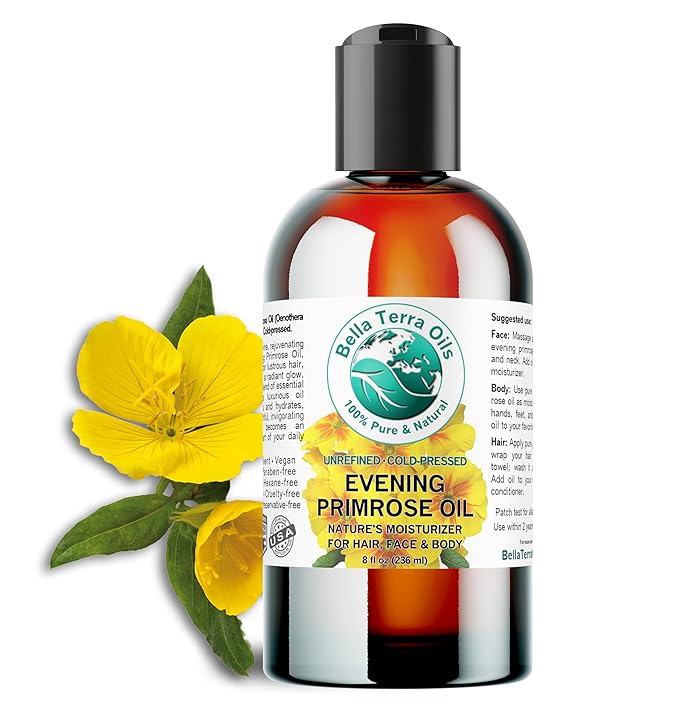 Bella Terra Oils - Organic Evening Primrose Oil 8 oz - Harvested for Excellence, Packed with Nutrients & Omega-6, Perfect Elixir for Enhancing Natural Beauty-VivaGrace Women