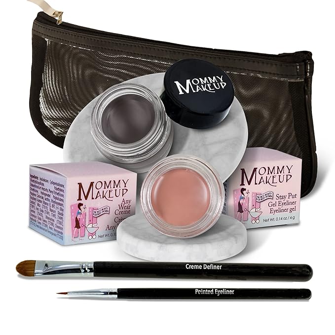 The Everlasting Eye 5 Piece Waterproof Makeup Set. Gel Eyeliner, Creme Eyeshadow, 2 brushes and Mesh Bag. Paraben-free, Talc-free, Cruelty-free. Anna/Chocolate Kiss 1202-VivaGrace Women