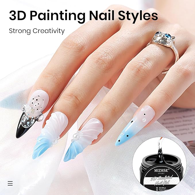 MIZHSE 30g/1oz Solid Builder Gel for Nails and 15g 3D Painting Gel, Clear Hard Gels for Nails Sculpting Nails Art Soak Off U V LED Builder Salon Home DIY Manicure-VivaGrace Women
