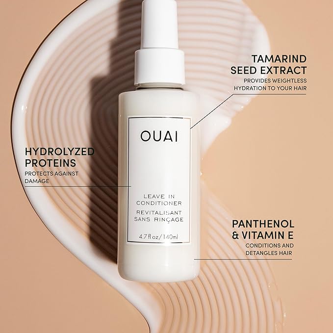 OUAI Full Size Leave In Conditioner & Deluxe Size Wave Spray Bundle - Hair Styling Products for Frizz Control, Volume, Texture & Added Shine (2 Count)-VivaGrace Women