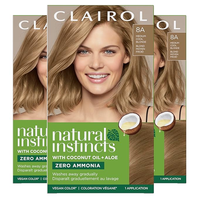 Clairol Natural Instincts Demi-Permanent Hair Dye, 8A Medium Cool Blonde Hair Color, Pack of 3-VivaGrace Women