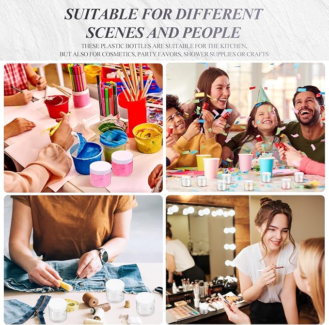 SATINIOR 24 Pieces Empty Clear Plastic Jars with Lids Round Storage Containers Wide-Mouth for Beauty Product Cosmetic Cream Lotion Liquid Butter Craft and Food (White Lid, 1 oz)-VivaGrace Women