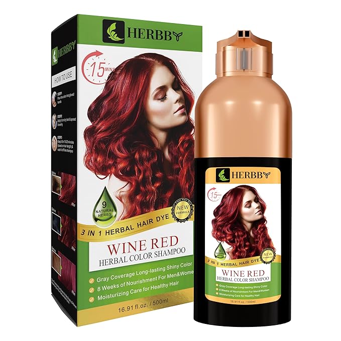 Hair Color Shampoo for Gray Hair Coverage&Color Transform with 9 Herbal Extracts –Long Lasting(6-8 Weeks),Shiny,Evenly Colored,Instant Hair Dye Shampoo&Conditioner, 500 Ml (WINE RED COLOR)-VivaGrace Women