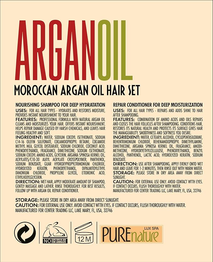 Argan Oil Shampoo and Conditioner Set - Sulfate Free Moroccan Care with Keratin - For Curly, Straight, Dry and Damaged Hair - Moisturizing, Hydrating, Anti Frizz Salon Technology-VivaGrace Women