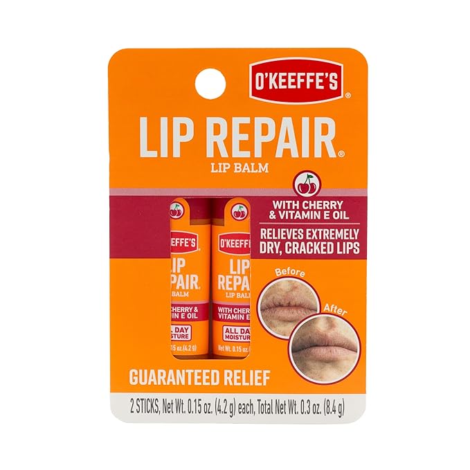 O'Keeffe's Lip Repair Lip Balm with Cherry & Vitamin E Oil, Stick, Twin Pack-VivaGrace Women
