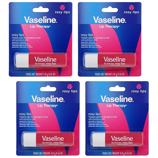 Vaseline Lip Therapy Care Rosy, Fast-Acting Nourishment, Ideal for Chapped, Dry, Cracked, or Damaged Lips, Lip Balm, 4-Pack, 0.16 Oz Each-VivaGrace Women