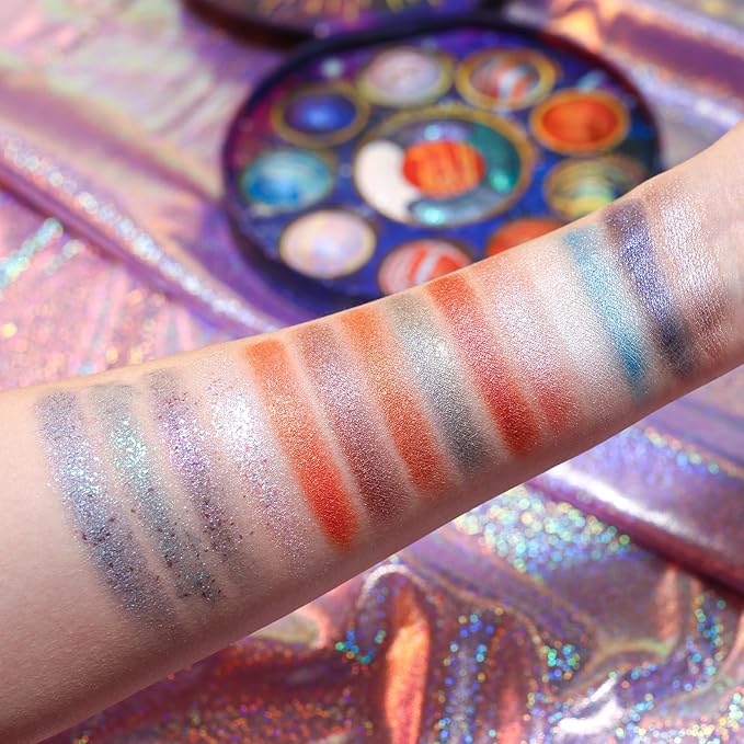 Galactic Assemble Eyeshadow Palette 14 Colors Glitter Shimmer Metallic Eye Shadow Pallet Blue Galaxy Eye Makeup Palettes Create Space-like Eyes Make up Orange Gifts for Women Girls-VivaGrace Women