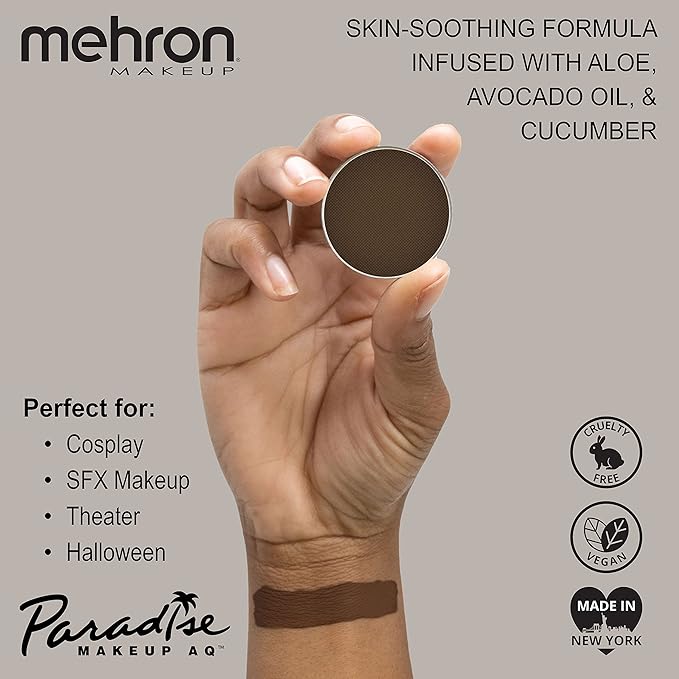 Mehron Makeup Paradise Makeup AQ Refill Size | Stage & Screen, Face & Body Painting, Cosplay, and Halloween | Water Activated Face Paint, Body Paint, Cosplay Makeup .25 oz (7 ml) (DARK BROWN)-VivaGrace Women
