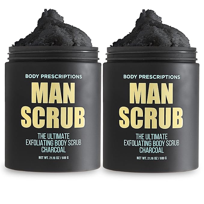 Body Prescriptions Men’s Exfoliating Body Scrub – Ultimate Skin Cleansing Wash in Jar with Twist-Top Lid, For All Skin Types, 21 Ounce (Pack of 2), Charcoal-VivaGrace Women