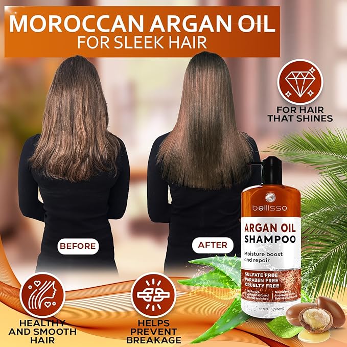 Argan Oil Shampoo - Sulfate Free with No Parabens - Moroccan Botanicals for Women and Men - Professional Moisturizing, Anti Frizz, Hydrating Solution for Dry, Wavy, Curly and Color Treated Hair-VivaGrace Women
