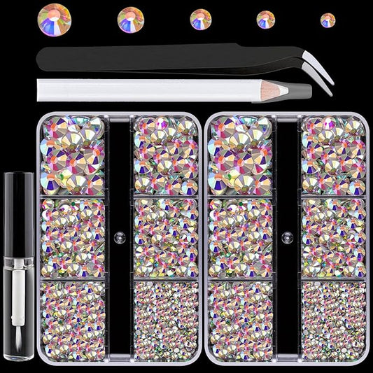 Colorful Face Gems for Makeup Set, Flatback Gorgeous Charming AB Glass Gems with Picker Pencil, Makeup Glue, Tweezer for Eye Body Hair Make-up and Nail Art Deco-VivaGrace Women