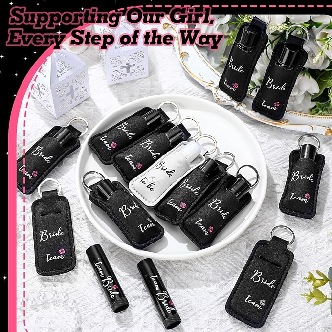 24 Pack Bachelorette Party Favor Lip Balm Set Team Bride Lip balm with Lipstick Holder Keychain Bride to be Lip balm Bridal Shower Proposal Gifts for Wedding Party Favors(White, Black)-VivaGrace Women