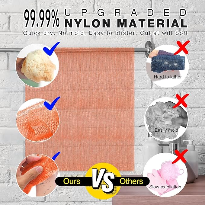 UJFQBH 3 Pieces African Bath Sponge African Net Long Net Bath Sponge Exfoliating Shower Body Scrubber Back Scrubber Skin Smoother,Great for Daily Use (Yellow,Yellow,Yellow)-VivaGrace Women