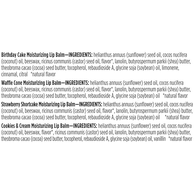 Burt's Bees Lip Balm Party Pack - Birthday Cake, Waffle Cone, Strawberry Shortcake, and Cookies & Cream, All Day Moisturizer, Tint-Free, Natural Origin Conditioning Lip Treatment, 4 Tubes, 0.15 oz.-VivaGrace Women