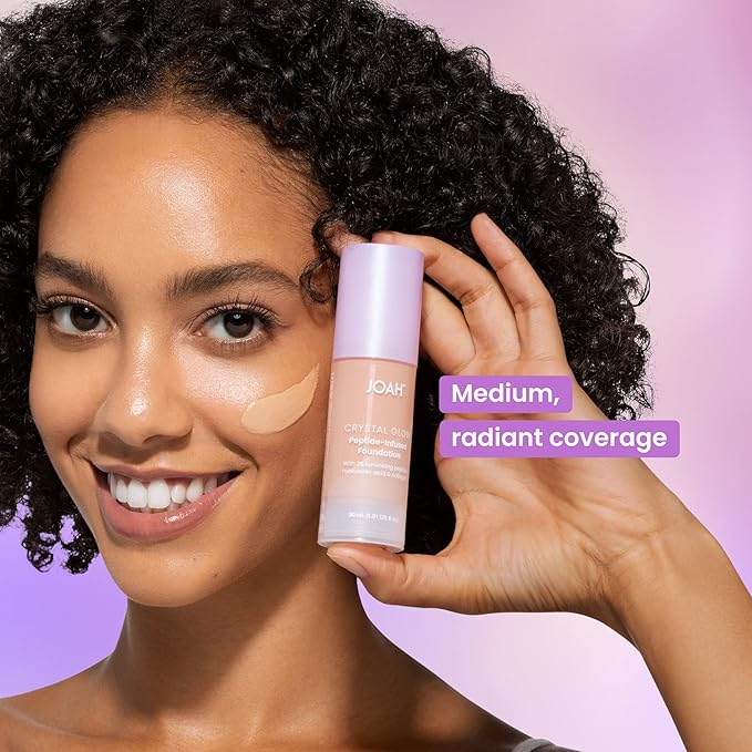 JOAH Crystal Glow Peptide-Infused Foundation, 2-in-1 Multitasking Korean Makeup with Blurring Face Primer, Luminizer, Hydration & Skin Defense for a Flawless Finish, 1.01 Oz, Light Medium Cool-VivaGrace Women