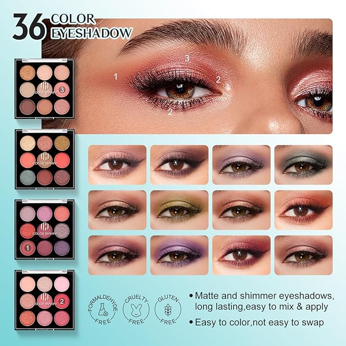 Color Nymph All In One Makeup Kit Comestics Gifts for Girls Teens, Travel Makeup Set 4 Trays Train Case for Beginner Includes Eyeshadow Highlighter Lipgloss Blush Concealer Brush Eyeliner Lipbalm-VivaGrace Women