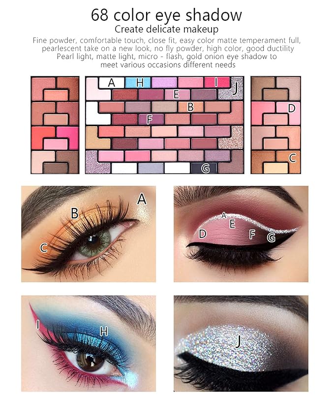 98 Colors All in one Makeup Gift Set Holiday Birthday Beauty Cosmetic Essential Starter Bundle Include 68 Eyeshadow Palette, 8 Blush, 4 Compact Powder, 3 Lipstick, Eyebrow Pencil, Lip Liner-VivaGrace Women