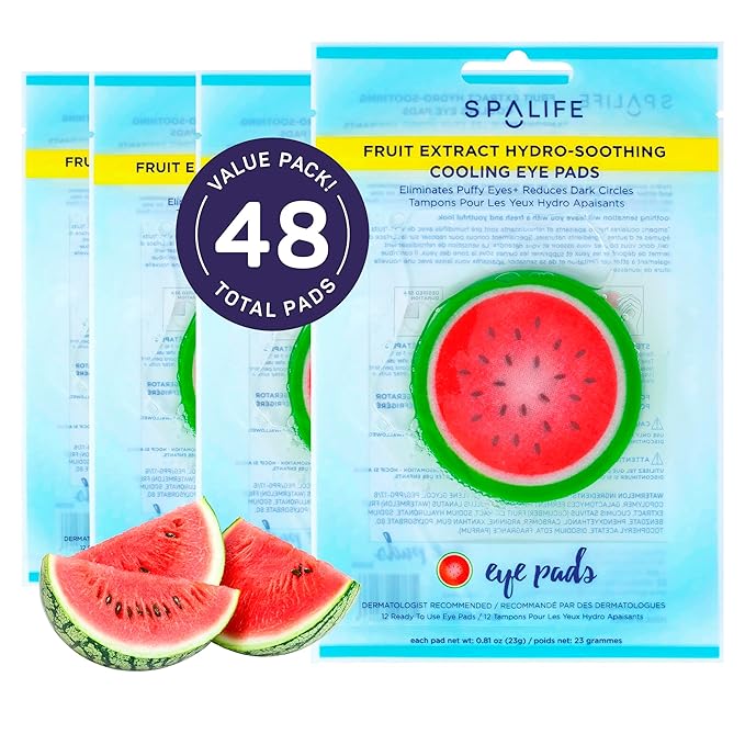 SpaLife Watermelon Cooling Eye Pads, 48 Hydrating Under Eye Patches for Puffiness, Dark Circles, and Tired Eyes, Infused with Hyaluronic Acid, Glycerin, and Vitamin C, Fruity Scent-VivaGrace Women