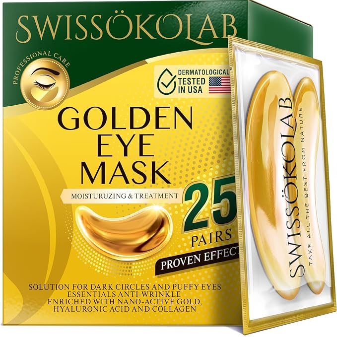 SWISSÖKOLAB Under Eye Patches For Puffy Eyes 24k Gold Eye Mask Dark Circles And Puffiness Collagen Eye Gel Pads Moisturizing & Reducing Wrinkles Anti-Aging Hyaluronic Acid (24K Gold Eye Mask)-VivaGrace Women