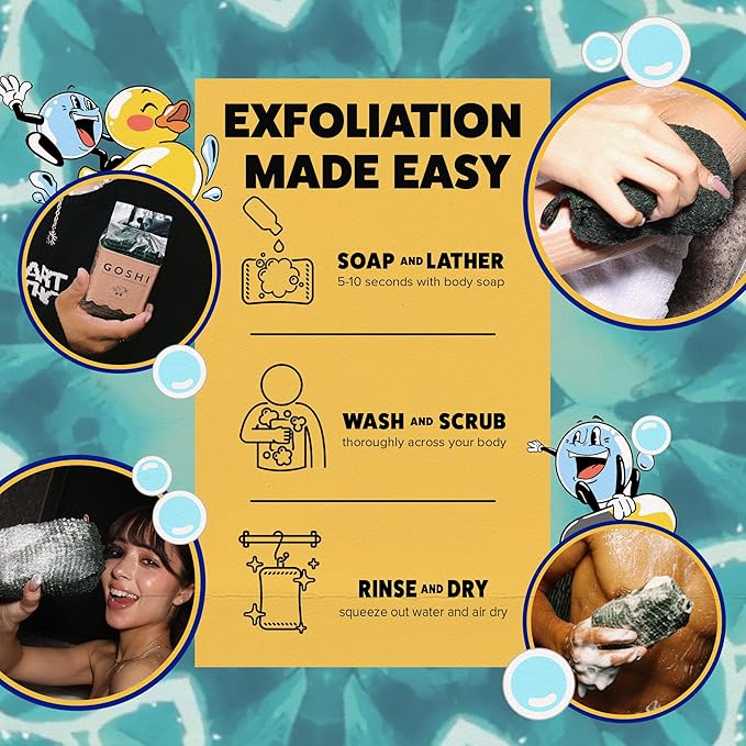 GOSHI Exfoliating Shower Sponge - Rip-Resistant, Rapid-Drying Exfoliating Bath Sponge for All Skin Types - Moss Green - Made in Japan-VivaGrace Women