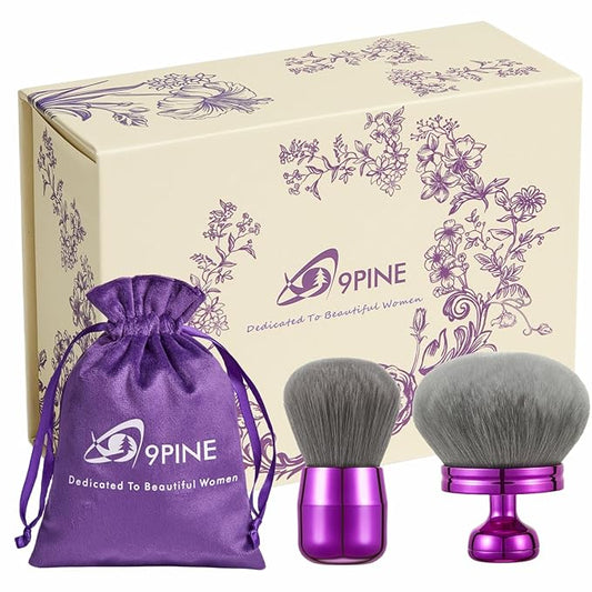 Extra Large Kabuki Brush Set for Body and Face Foundation & Makeup,Multi-functional,Mix bronze self-tanning applicator, wide round head, Great gift for women with Velvet bag(Purple 2pcs)-VivaGrace Women